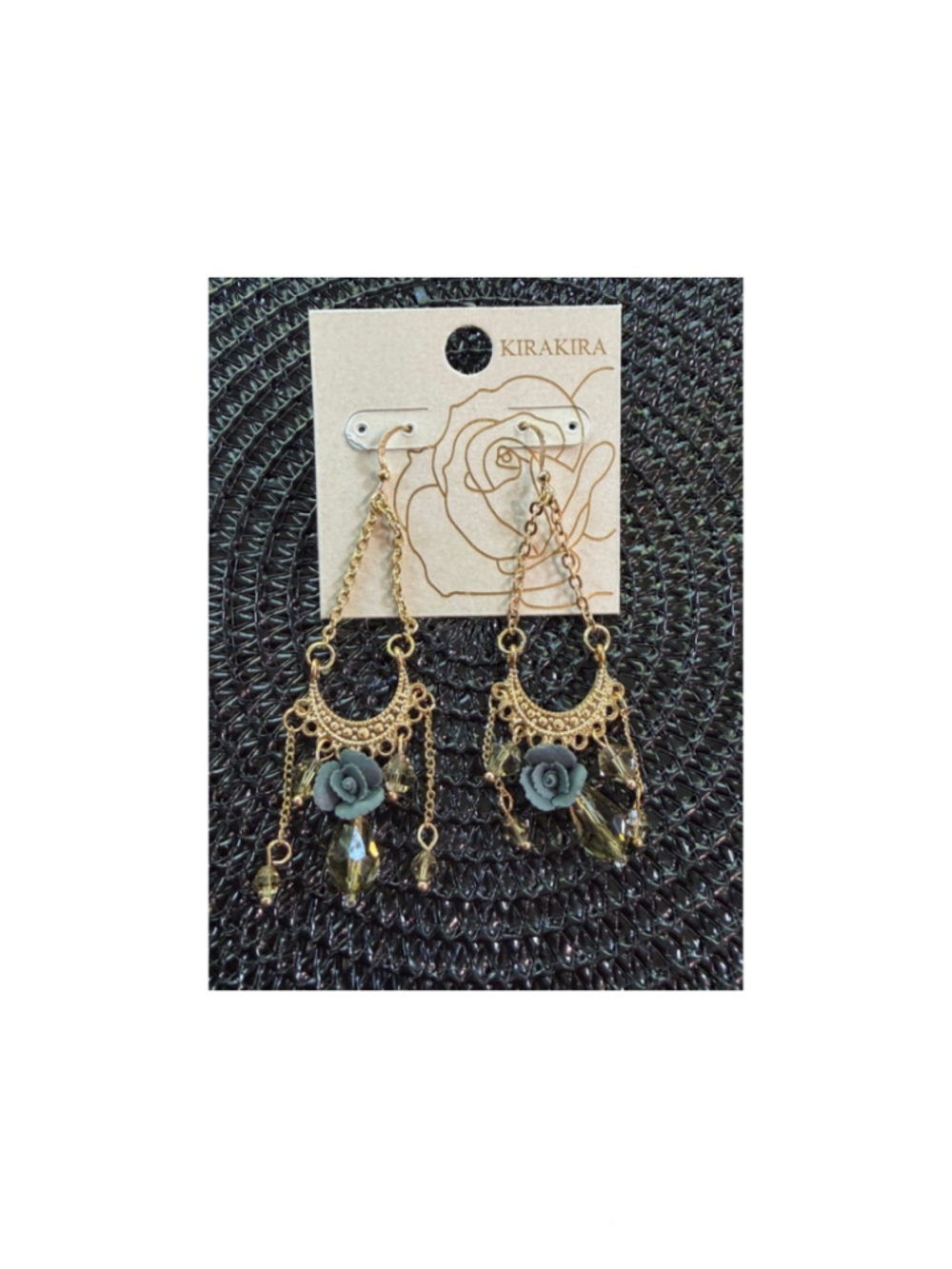 KIRAKIRA Blue & Gold Rose Drop Earrings One Size